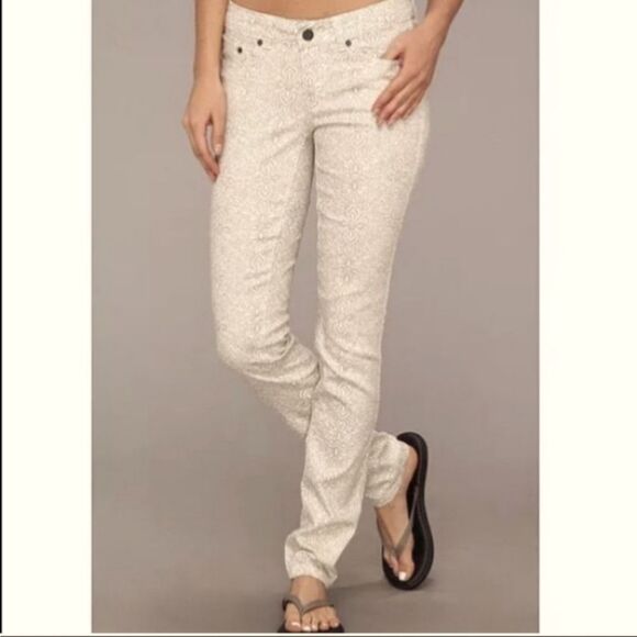 Prana Kara Skinny Jeans Stone Fleur-de-lis Print Stone White 4 - Picture 1 of 6
